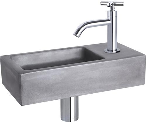 Differnz Ravo Fonteinset - Wasbak Beton - Donkergrijs - Gebogen Kraan - Chroom - Kruisgreep - 38.5 x 18.5 x 9 cm