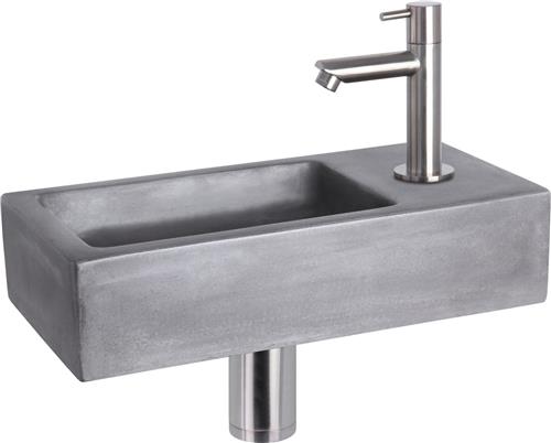 Differnz Ravo Fonteinset - Wasbak Beton - Donkergrijs - Rechte Kraan - Mat Chroom - Standaard Greep - 38.5 x 18.5 x 9 cm