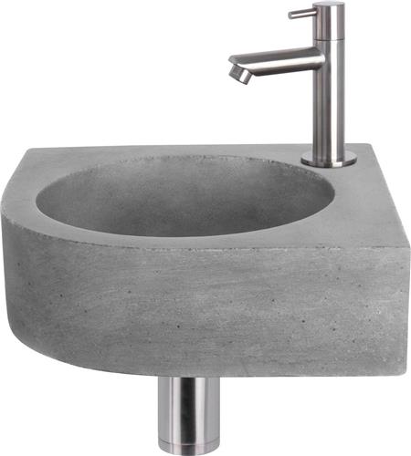 Differnz Cleo Fonteinset - Wasbak Beton - Donkergrijs - Rechte Kraan - Mat Chroom - Standaard Greep - 31.5 x 31.5 x 10 cm