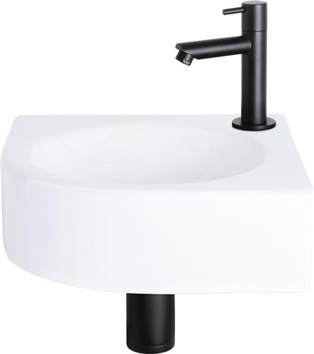 Differnz Cleo Fonteinset - Wasbak Keramiek - Wit - Rechte Kraan - Mat Zwart - Standaard Greep - 30 x 30 x 10 cm