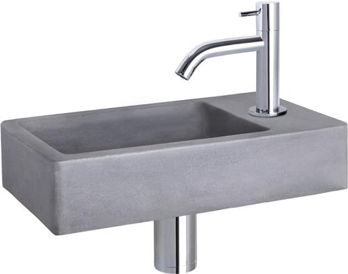 Differnz Force Fonteinset - Wasbak Beton - Donkergrijs - Gebogen Kraan - Chroom - Standaard Greep - 40 x 22 x 8 cm