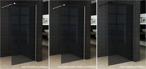 Wiesbaden Slim - Inloopdouche / Douchewand - 100x200 - Rookglas - Antikalk - 8mm Veiligheidsglas - Excl. Stabilisatiestang en Profielset