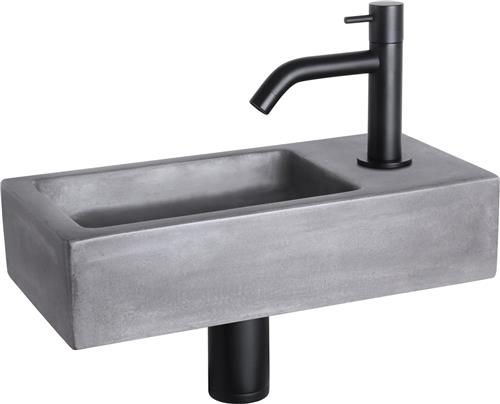 Differnz Ravo Fonteinset - Wasbak Beton - Donkergrijs - Gebogen Kraan - Mat Zwart - Standaard Greep - 38.5 x 18.5 x 9 cm