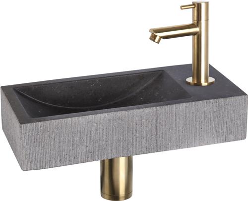 Differnz Ribble Fonteinset  Natuursteen Bombai Black  Kraan Recht  Mat Goud  38 x 18 x 8 cm