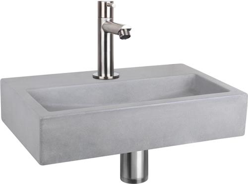 Differnz Flat Fonteinset - Wasbak Beton - Lichtgrijs - Rechte Kraan - Mat Chroom - Standaard Greep - 38 x 24 x 8 cm