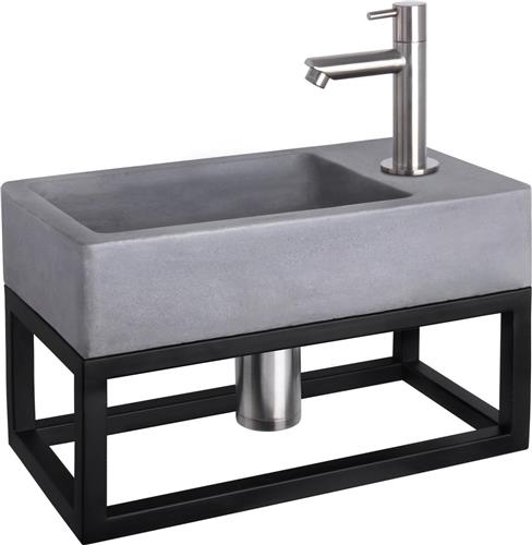 Differnz Force Fonteinset - Wasbak Beton - Donkergrijs - Rechte Kraan - Mat Chroom - Standaard Greep - 40 x 22 x 8 cm - Met Handdoekrek - Zwart