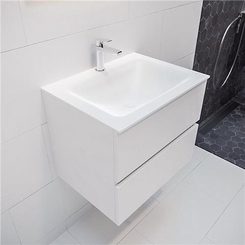 MONDIAZ VICA 60cm badmeubel talc 2 lades wastafel CLOUD midden met 1 kraangat