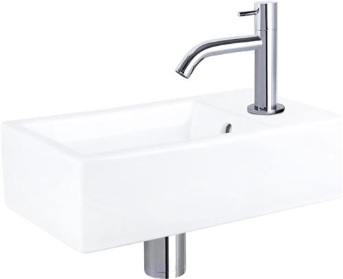 Differnz Force Fonteinset - Wasbak Keramiek - Wit - Gebogen Kraan - Chroom - Standaard Greep - 40 x 22 x 11.5 cm