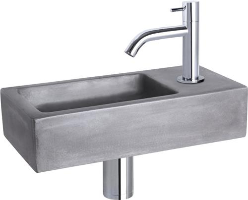 Differnz Ravo Fonteinset - Wasbak Beton - Donkergrijs - Gebogen Kraan - Chroom - Standaard Greep - 38.5 x 18.5 x 9 cm