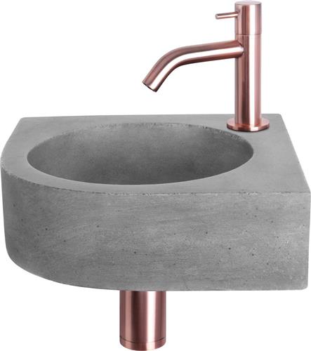 Differnz Cleo Fonteinset - Wasbak Beton - Donkergrijs - Gebogen Kraan - Rood Koper - Standaard Greep - 31.5 x 31.5 x 10 cm