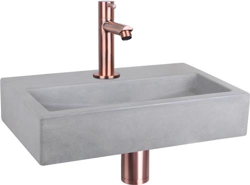 Differnz Flat Fonteinset - Wasbak Beton - Lichtgrijs - Rechte Kraan - Rood Koper - Standaard Greep - 38 x 24 x 8 cm