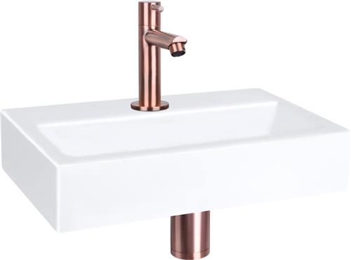 Differnz Flat Fonteinset - Wasbak Keramiek - Wit - Rechte Kraan - Rood Koper - Standaard Greep - 38 x 24 x 7 cm