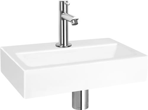 Differnz Flat Fonteinset - Wasbak Keramiek - Wit - Rechte Kraan - Chroom - Standaard Greep - 38 x 24 x 7 cm