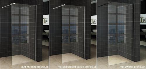 Wiesbaden Slim - Inloopdouche / Douchewand - 120x200 - Helder Glas - Antikalk - 8mm Veiligheidsglas - Excl. Stabilisatiestang en Profielset
