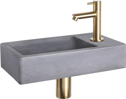 Differnz Force Fonteinset - Wasbak Beton - Donkergrijs - Rechte Kraan - Mat Goud - Standaard Greep - 40 x 22 x 8 cm