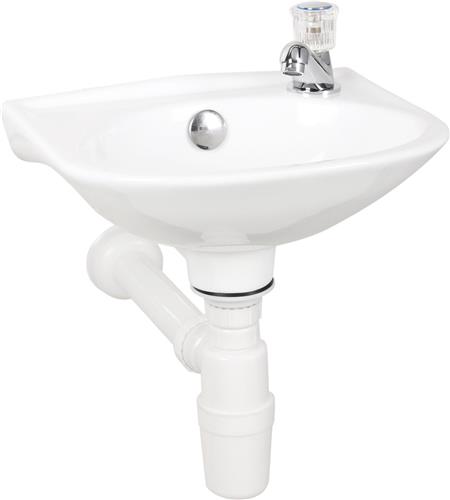 Differnz Gaia Wastafelset - Wasbak Keramiek - Wit - Gebogen Kraan - Chroom - Standaard Greep - 32 x 28 x 15 cm