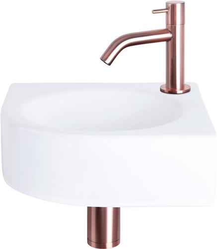 Differnz Cleo Fonteinset - Wasbak Keramiek - Wit - Gebogen Kraan - Rood Koper - Standaard Greep - 30 x 30 x 10 cm