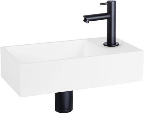 Differnz Solid Fonteinset - Wasbak Solid Surface - Wit - Rechte Kraan - Mat Zwart - Standaard Greep - 36 x 18.5 x 9 cm