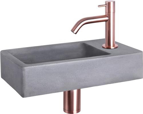 Differnz Force Fonteinset - Wasbak Beton - Donkergrijs - Gebogen Kraan - Rood Koper - Standaard Greep - 40 x 22 x 8 cm