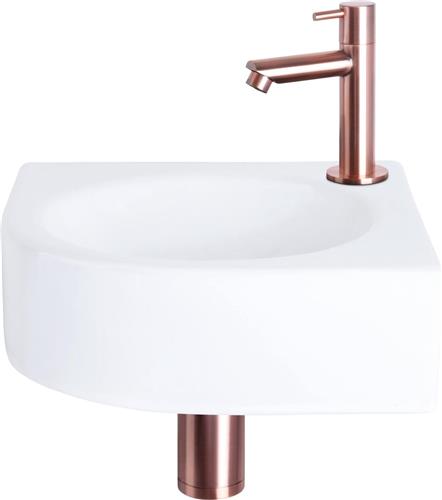 Differnz Cleo Fonteinset - Wasbak Keramiek - Wit - Rechte Kraan - Rood Koper - Standaard Greep - 30 x 30 x 10 cm