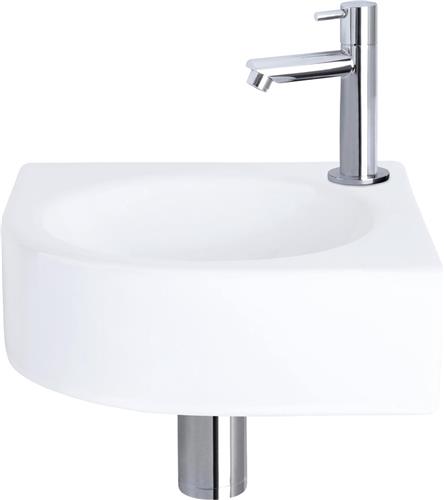 Differnz Cleo Fonteinset - Wasbak Keramiek - Wit - Rechte Kraan - Chroom - Standaard Greep - 30 x 30 x 10 cm