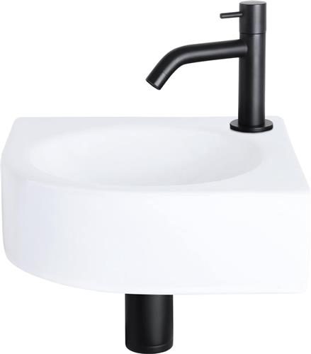 Differnz Cleo Fonteinset - Wasbak Keramiek - Wit - Gebogen Kraan - Mat Zwart - Standaard Greep - 30 x 30 x 10 cm
