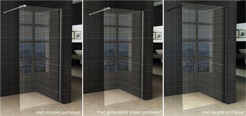 Wiesbaden Slim - Inloopdouche / Douchewand - 60x200 - Helder Glas - Antikalk - 8mm Veiligheidsglas - Excl. Stabilisatiestang en Profielset
