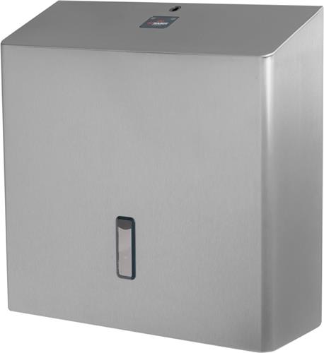 SanTRAL® Plus JRU 1 E Steel Touch (ST), toiletpapierdispenser voor grote rollen met een diameter tot ca. 330 mm, gepolijst roestvrij staal, met anti-vingerafdrukcoating, afsluitbaar, met kijkvenster om het vulniveau te controleren