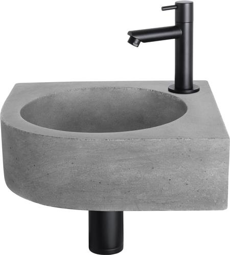 Differnz Cleo Fonteinset - Wasbak Beton - Donkergrijs - Rechte Kraan - Mat Zwart - Standaard Greep - 31.5 x 31.5 x 10 cm