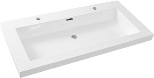 Wiesbaden Vision Wastafel - Kunstmarmer - 2 kraangaten - 100 x 47 cm - Wit