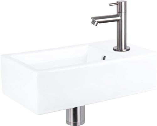 Differnz Force Fonteinset - Wasbak Keramiek - Wit - Rechte Kraan - Mat Chroom - Standaard Greep - 40 x 22 x 11.5 cm