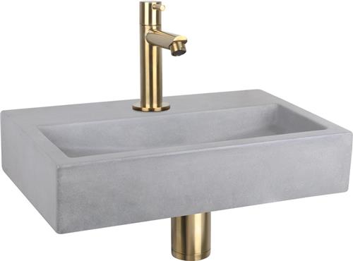 Differnz Flat Fonteinset - Wasbak Beton - Lichtgrijs - Rechte Kraan - Mat Goud - Standaard Greep - 38 x 24 x 8 cm