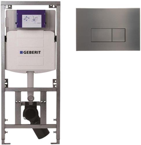 Geberit Inbouwreservoir - UP320 - QeramiQ metal bedieningsplaat - dualflush - rechthoekige knoppen - metaal gunmetal