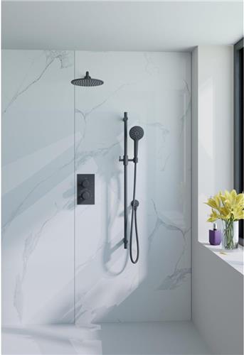 Fortifura Calvi Inbouw Regendoucheset - thermostatisch - wandarm - glijstang - 25cm hoofddouche - ronde handdouche - gladde doucheslang - mat zwart