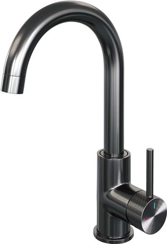 Brauer Gunmetal carving Wastafelmengkraan opbouw - hoog - draaibaar - ronde uitloop - model a - PVD - geborsteld gunmetal