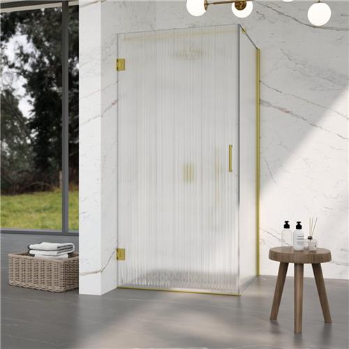 Fortifura Galeria Douchecabine - 80x140x200cm - scharnieren - deurgreep - stabilisatiestang - helder geribbeld - veiligheidsglas - Geborsteld messing PVD (Goud)
