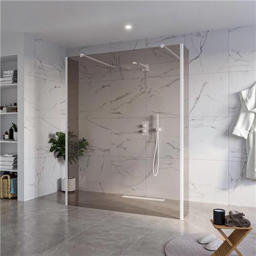 Fortifura Galeria Vrijstaande Inloopdouche - 160x200cm - Rookglas - antikalk - 8mm veiligheidsglas - 2 zijwanden 40cm - wandsteunen en hoekprofielen - Wit mat
