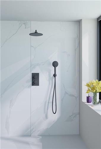 Fortifura Calvi Inbouw Regendoucheset - thermostatisch - wandarm - 25cm hoofddouche - ronde handdouche - gladde doucheslang - mat zwart