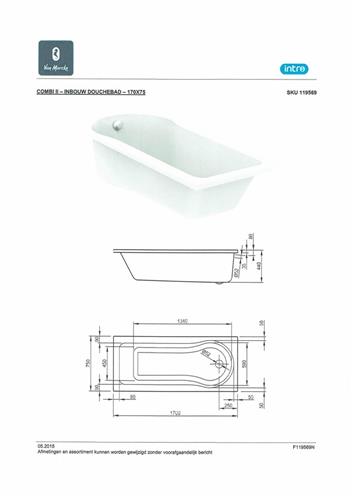 combi 2  inbouw douchebad 1700 x 750