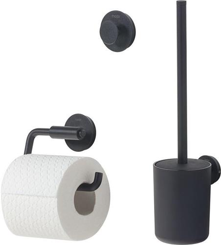 Tiger Urban Toiletaccessoireset - Toiletborstel met houder - Toiletrolhouder zonder klep - Handdoekhaak  Zwart
