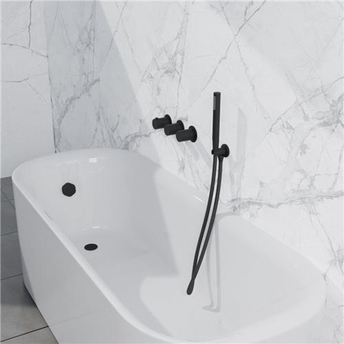 Fortifura Nebbio Badcombinatie-set - thermostaatkraan - inbouwdeel - inbouw uitbreiding - wandaansluitbocht - metalen doucheslang - staaf handdouche - badafvoer opbouw - mat zwart