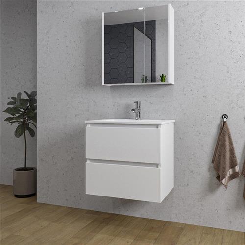 Adema Chaci Badkamermeubelset - 60x46x57cm - 1 keramische wasbak wit - 1 kraangat - 2 lades - Spiegelkast - mat wit