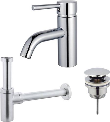 Fortifura Calvi Wastafelkraanset - lage wastafelkraan - klikwaste plug - design sifon - Chroom