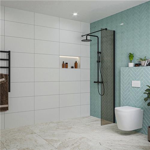 Fortifura Galeria inloopdouche - 40x200cm - rookglas - wandarm - mat zwart