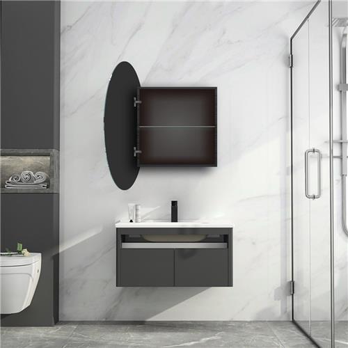 Saniclass Lonato spiegelkast - Rond - Spiegel 60cm - Kast 40x40x13cm - Zwart