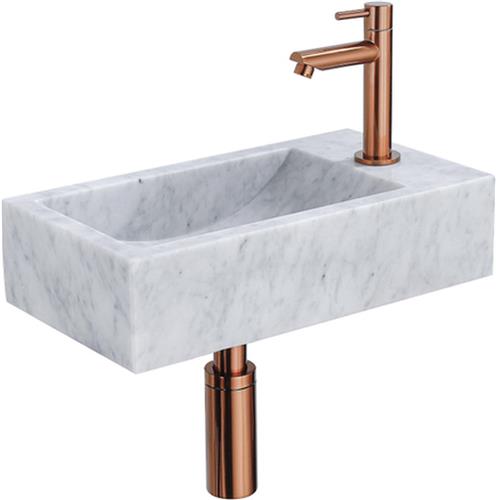 Fortifura Fuente fonteinset - 40x22 - 1 kraangat - rechts - marmer - fonteinkraan koper - wit