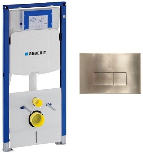 Geberit Duofix Element - UP 320 - QeramiQ metal bedieningsplaat - wand 112cm - rechthoekige knoppen - metaal goud geborsteld