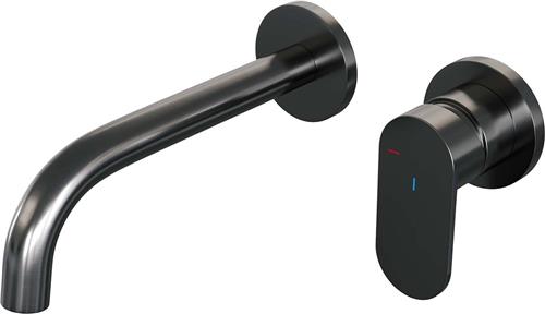 Brauer Gunmetal Edition - Wastafelkraan - Inbouw - Geborsteld Gunmetal PVD - 1 Greeps - Model C1 - Gebogen Uitloop & Rozetten