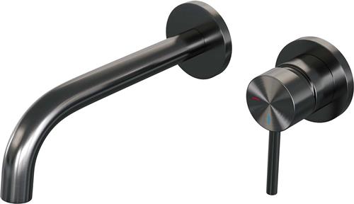 Brauer Gunmetal Edition Wastafelmengkraan inbouw - gebogen uitloop links - hendel lang smal - model A 1 - PVD - geborsteld gunmetal