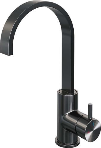 Brauer Gunmetal Edition - Wastafelkraan - Opbouw - Geborsteld Gunmetal PVD - Mengkraan - Hoog - 1 Greeps - Model B - Draaibare Platte Uitloop